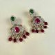 Handmade Brass Metal Jewellery Ruby Green Chandbali Earrings