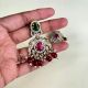 Handmade Brass Metal Jewellery Ruby Green Chandbali Earrings