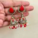 Handmade Brass Metal Jewellery Red Teardrop Jhumkas