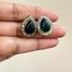 Handmade Brass Metal Jewellery Green Teardrop Studs