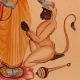 Vintage Kalighat Paper Painting of Lord Ram and Hanuman