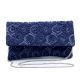 Handcrafted Navy Blue Beaded Evening Clutch Bag with Chain Strap