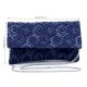 Handcrafted Navy Blue Beaded Evening Clutch Bag with Chain Strap