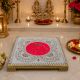 Handcrafted Designer Wooden Puja Chawki Bajot with Mirror Art