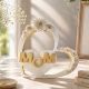 Handcrafted Mom Heart Shaped Wooden Table Decor with Ceramic Art