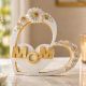 Handcrafted Mom Heart Shaped Wooden Table Decor with Ceramic Art