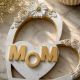 Handcrafted Mom Heart Shaped Wooden Table Decor with Ceramic Art