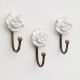 3 Pieces Handmade Vintage Floral Ceramic and Metal Wall Hooks
