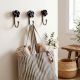 3 Pieces Handmade Vintage Black Rose Ceramic and Metal Wall Hooks