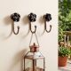 3 Pieces Handmade Vintage Black Rose Ceramic and Metal Wall Hooks