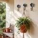 Set of 3 Navy Blue And Turquoise Ceramic Flower Wall Hooks