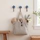 Set of 3 Navy Blue And Turquoise Ceramic Flower Wall Hooks