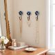 Set of 3 Navy Blue And Turquoise Ceramic Flower Wall Hooks