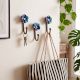 Set of 3 Navy Blue And Turquoise Ceramic Flower Wall Hooks